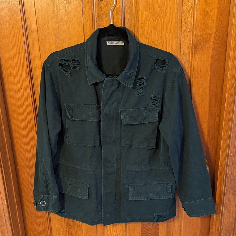 Carmar Dark Green Distressed Jean Jacket